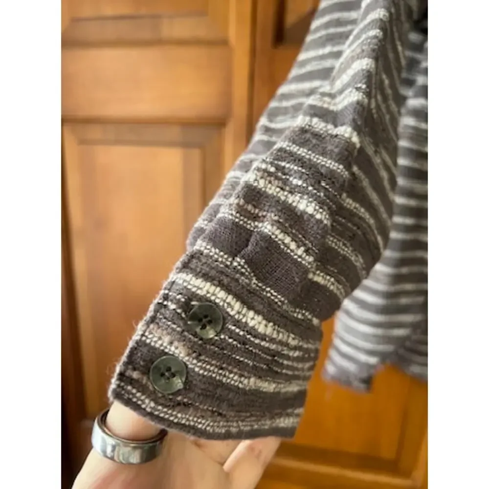 Free People Striped Tweed Hideaway Henley Top Boho Oversized Long Sleeve SZ S - Picture 5 of 13